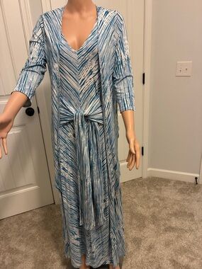 Liz Lange Blue & White V-Neck Tie-Front Maxi Dress by Liz Lange.